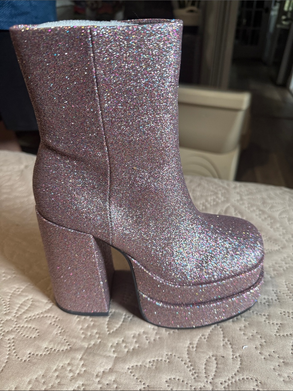 Steve Madden Rose Pink Glitter Platform Ankle Boots